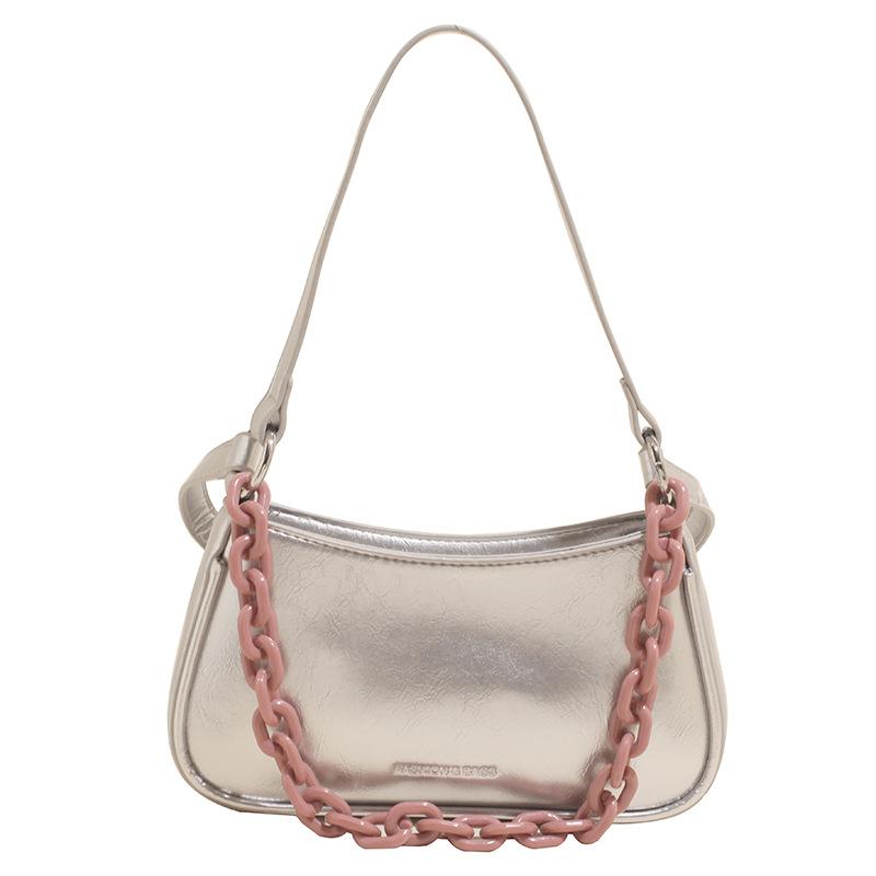 Popular New Niche Simple Solid Color Chain Underarm Bag Women's Casual Versatile Korean Version Commuter Fashion Messenger Bag