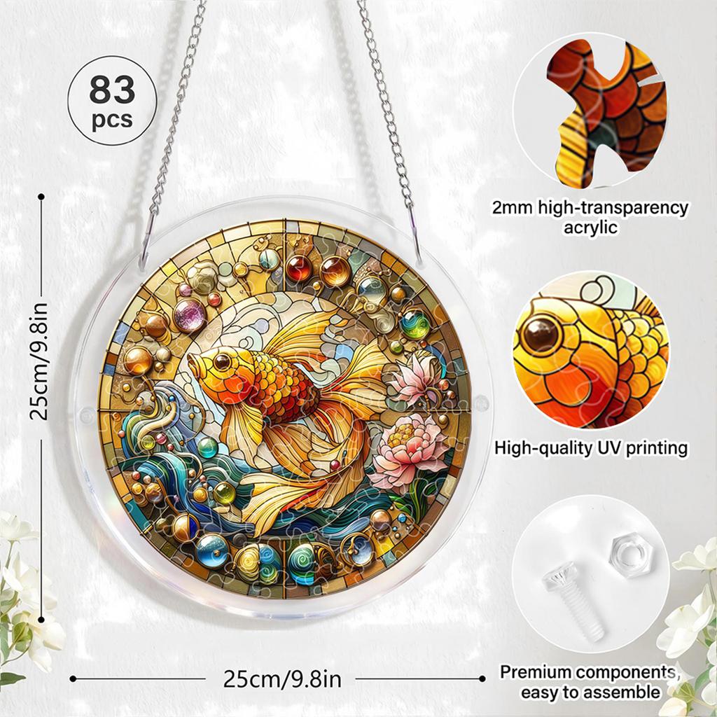 Acrylic Puzzle Window Hanging with Hanging Chain Elegant Suncatcher Kit Non-Fading UV Print Window Ornament for Room Wall Art