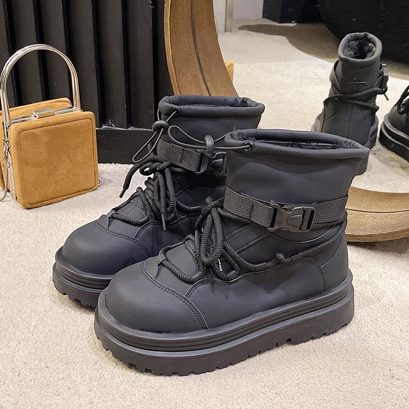 Internet celebrity fashion versatile casual snow boots women's 2025 winter new thick sole heightening piled thickened cotton shoes
