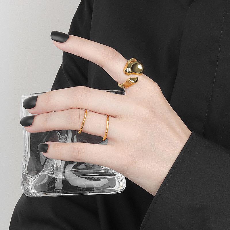 Silver Color Sterling Rings for Women Fashion Geometric Handmade Irregular Gold Ring Party Christmas Gift