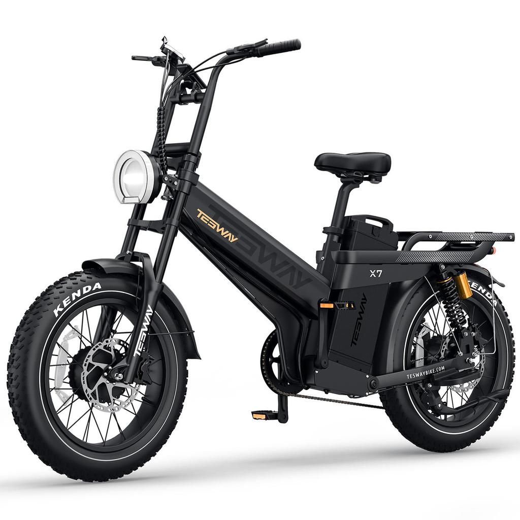 Tesway X7 AWD Electric Bike, Peak 3000W Dual Motor, 52V 60Ah Battery, Range 300km, 20*4.0'' Tires, 7 Speed, 8A Charger