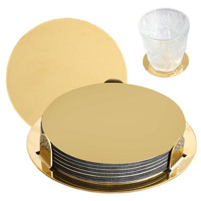 6 Stück Gold Edelstahl Untersetzer Set mit Halter Modern Spiegel Getränke