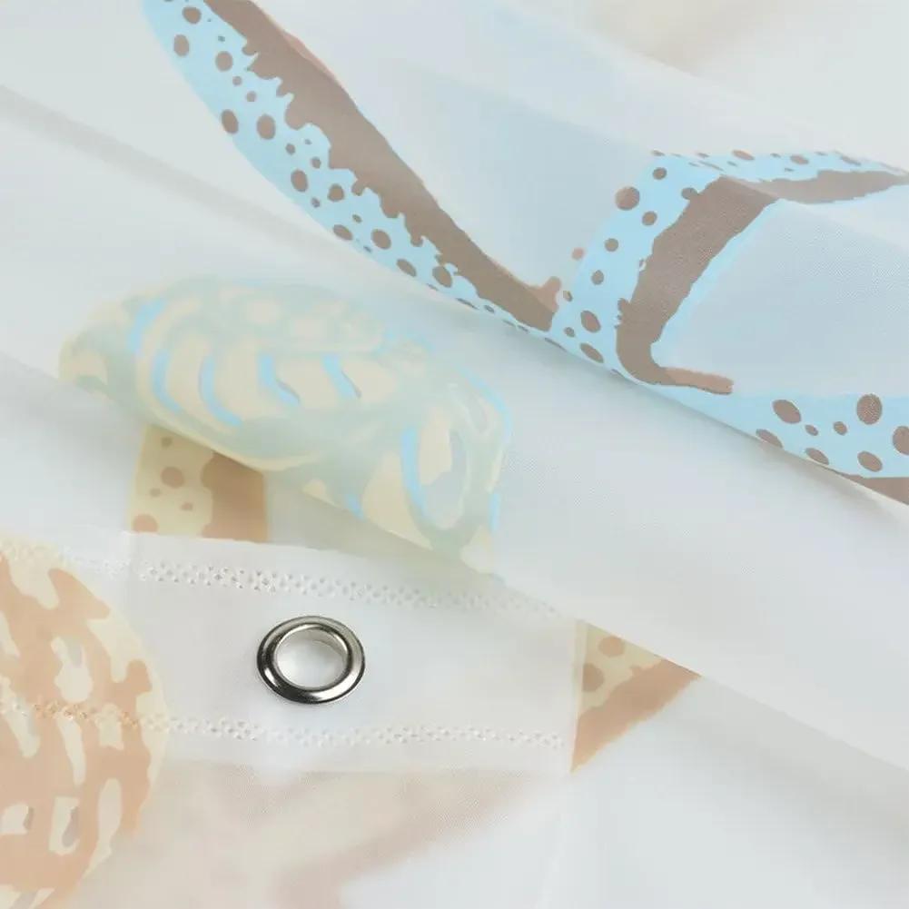 Starfish Seashell Plastic Shower Curtain Liner - Waterproof Bathroom Curtain For Bathtubs, Mildew Resistant Bath Curtain