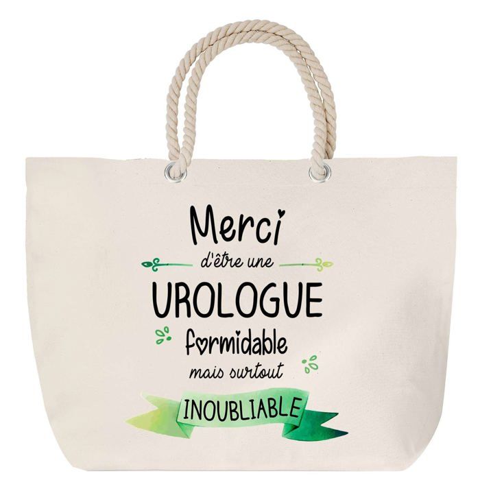 Sac de plage - PLANETEE - Grand format - Anse corde - Message 'Merci Urologue Inoubliable' - Coton