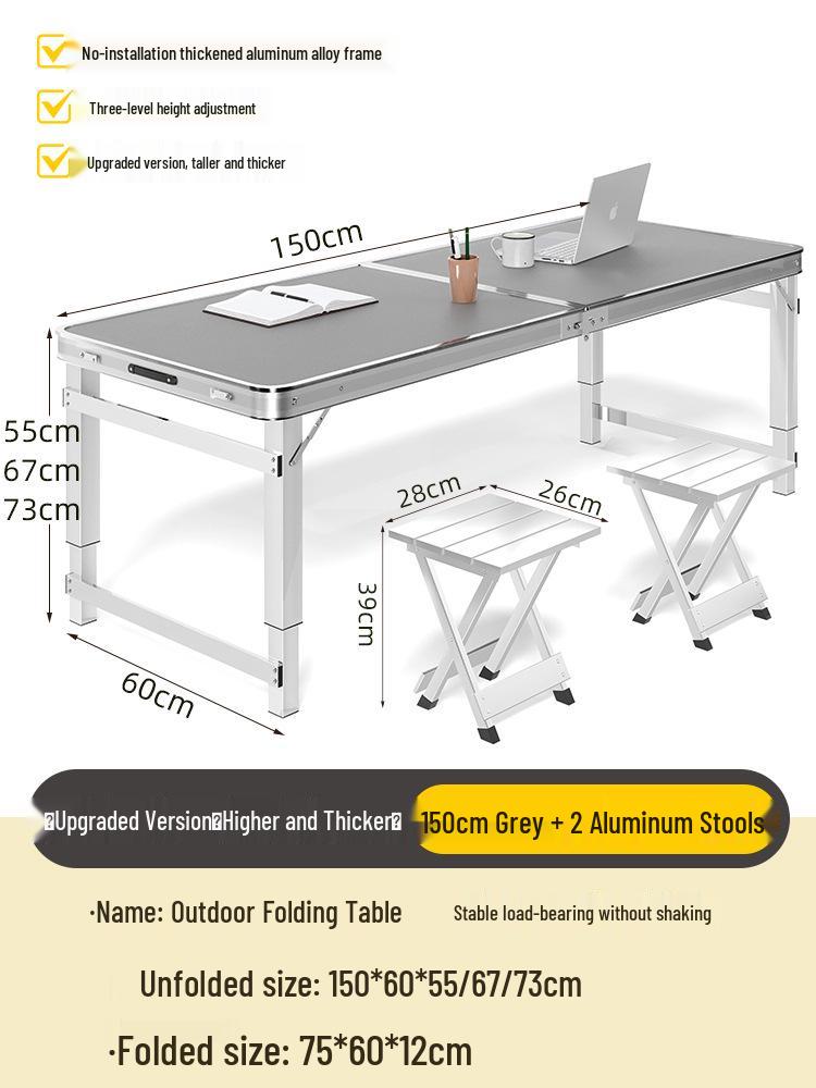 Adjustable Height Aluminum Folding Picnic Table & Chairs Set for Outdoor Camping & BBQ