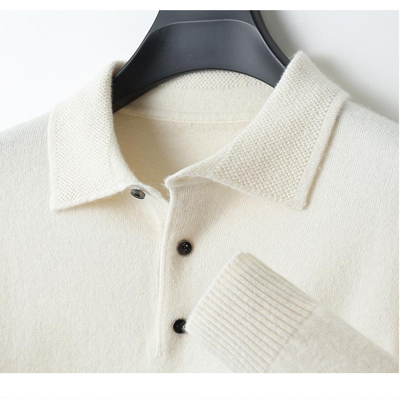 Men's Fashionable Pure Wool Solid Color Long-sleeve Polo Sweater