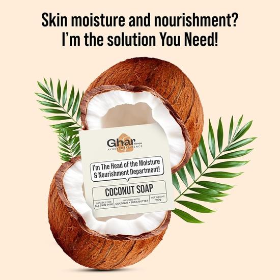 Ghar Soap Coconut Soap with Shea Butter| All Skin Types| Moisturising and Nourishing |100g