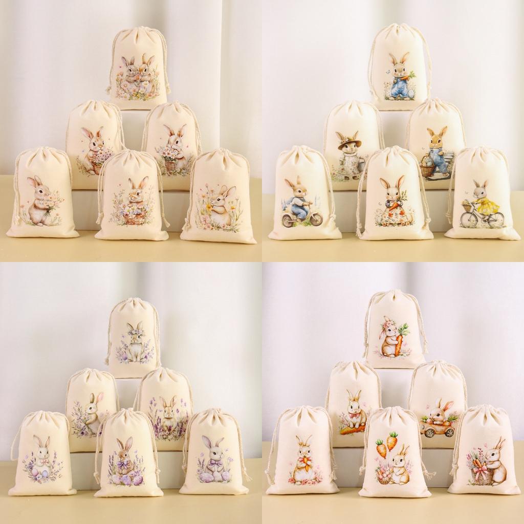 6Pcs Easter Linen Gift Bag Bunny Candy Cookie Packing Bag Spring Easter Party Favor Supplies Kids Candy Gifts Easter Decor 2026