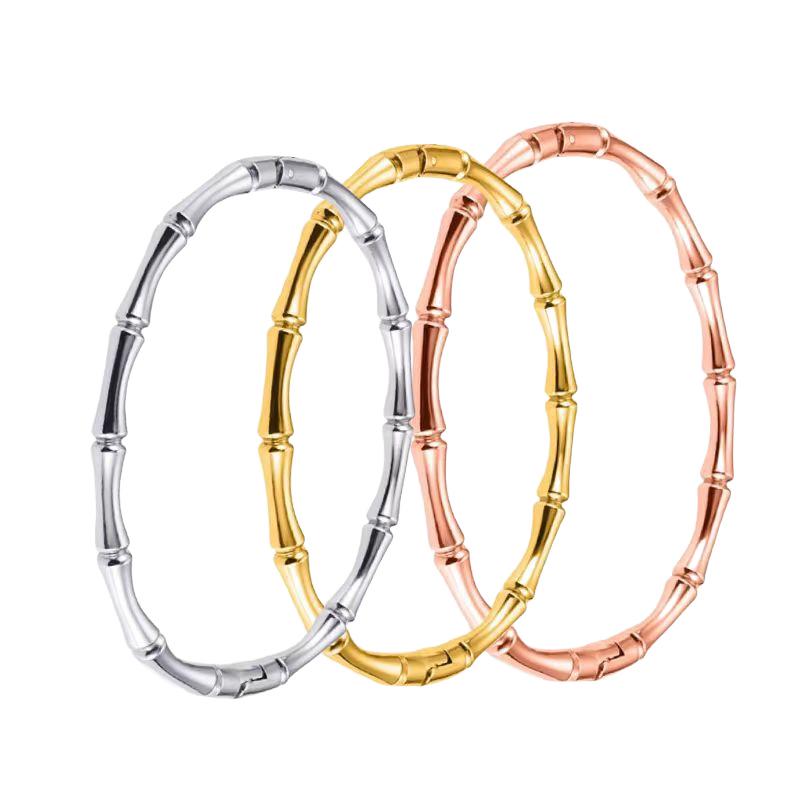 Stainless Steel Bamboo Joint Bracelet - European & American Design with Buckle, Titanium Steel Women's Jewelry.