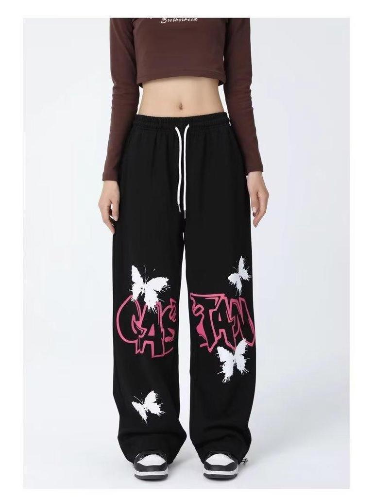 American Graffiti Butterfly Sweatpants: Korean Jazz Street Dance - Women's High-Design Spring/Summer Casual Wear