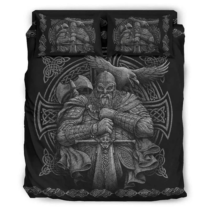 Viking Vintage Król Królowa Poszwa na Kołdrę Mitologia Nordycka Zestaw Pościeli Średniowieczny Folklor Totem Poszwa na Kołdrę Szary Poliester Poszwa na Kołdrę