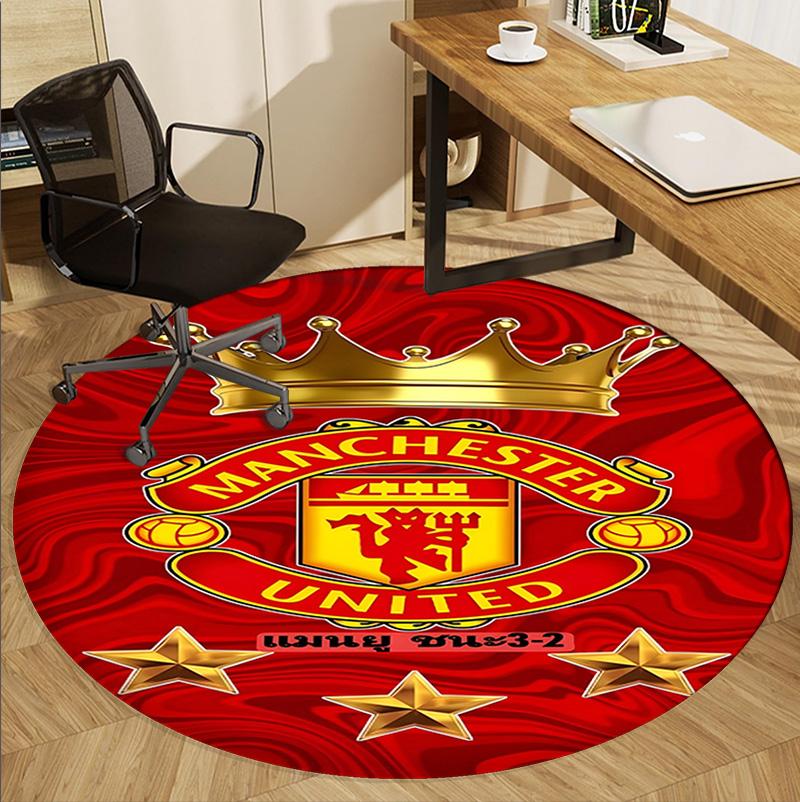 Tappeto Rotondo con Motivo Manchester United F.C, Tappetino da Interno/Esterno, per Picnic, Sala Giochi, Camera da Letto, Ufficio, Soggiorno, Tappeto Decorativo per la Casa, Regalo di Compleanno