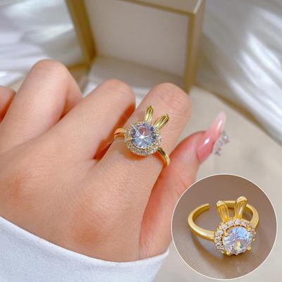 Zircon Bunny Rings for Women 2023 New Adjustable Ring Fashion Party Jewelry