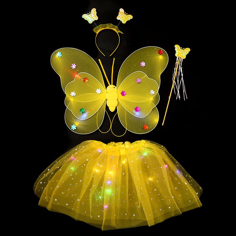 Led Butterfly Wings Light Up Angel Wings Kids Hair Bows Girl Headband Costume Girls Dress Props Party Angel Luminous Fairy Wings