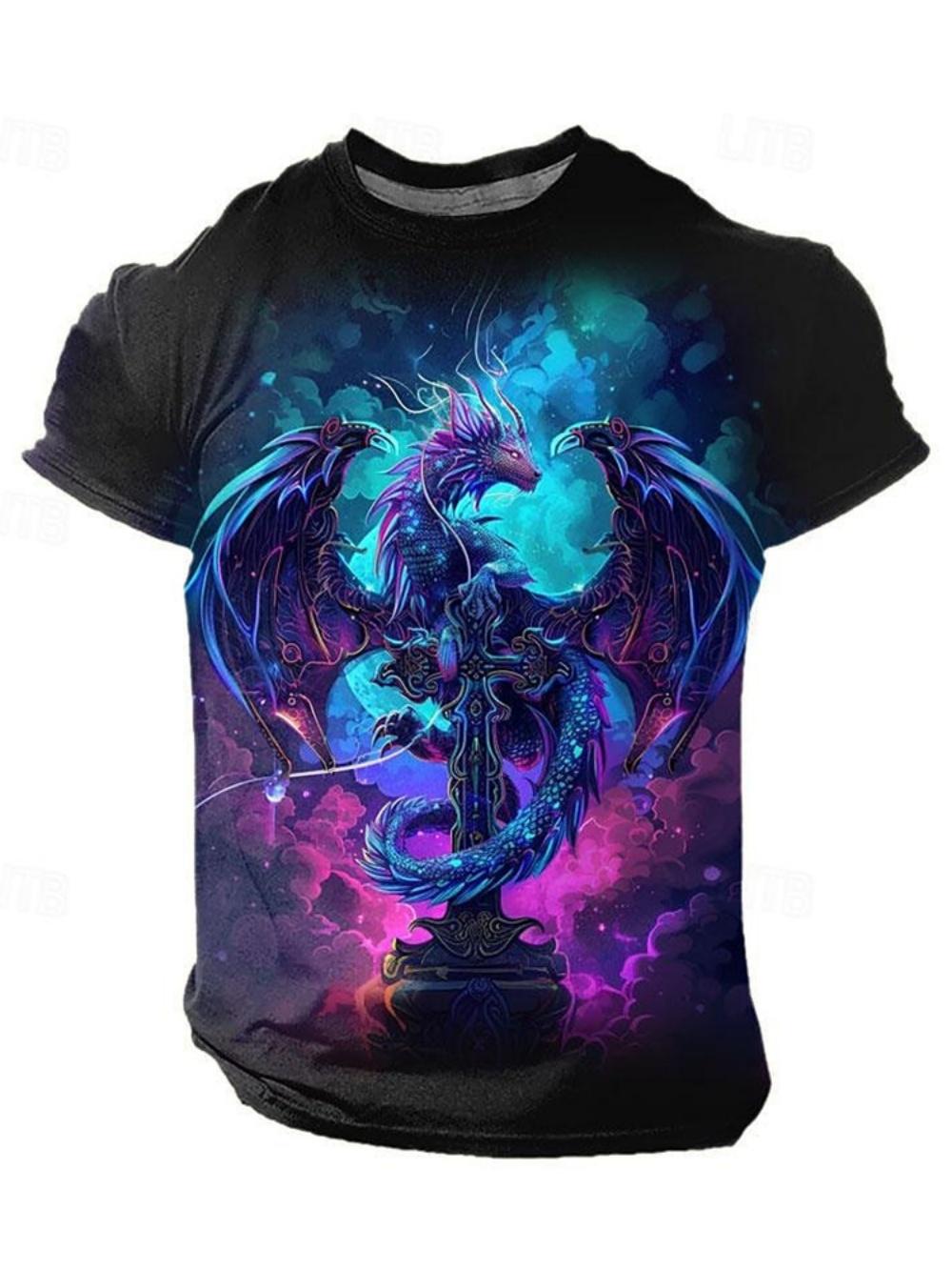 Summer Daily Casual 3D Dragon Print Men s T-shirt Men s Street T-shirt Outdoor Sports Short Sleeve Urban Fashion Men s T-shirt M