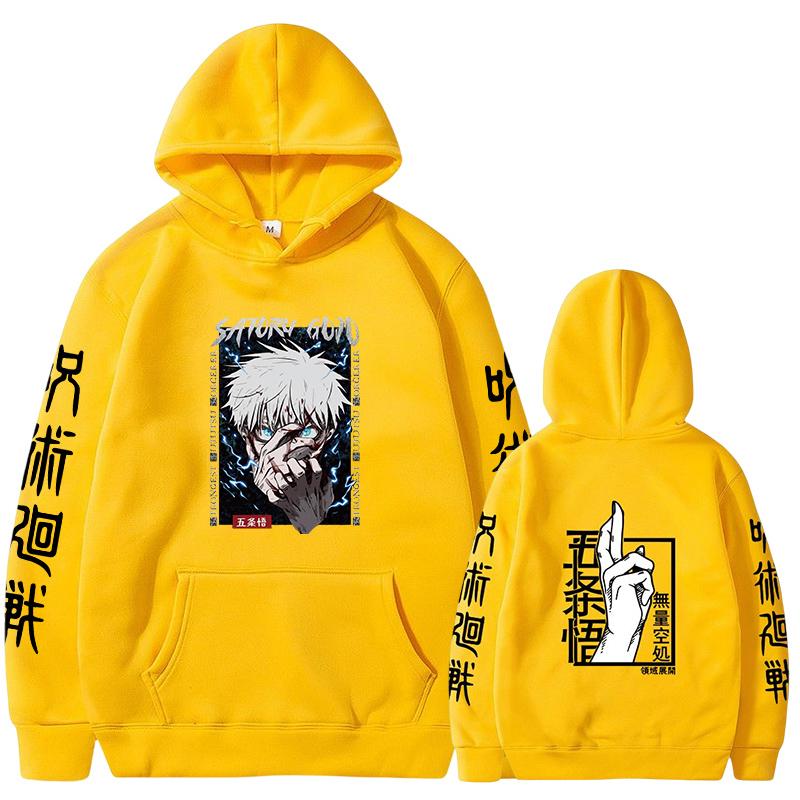 

Аниме Худи Jujutsu Kaisen Годжо Сатору Графические Худи Оверсайз С капюшоном Винтажные Длинные рукава С капюшоном Мужская Женская Одежда 3XL