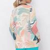 Women Plus Size Geometric Printed Nurse Scrub Top V Neck Long Sleeve With Front Pockets