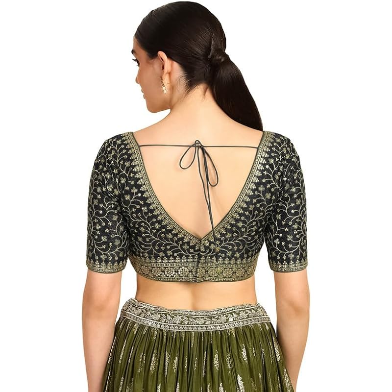 Soch Womens Black Zari Embroidery Padded Silk Blend Blouse with Sequins 34 чёрный