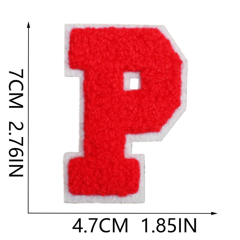 Roaring Sky 7cm Chenille Patch: Red Letters On White, A-Z Alphabet Bag Decoration.