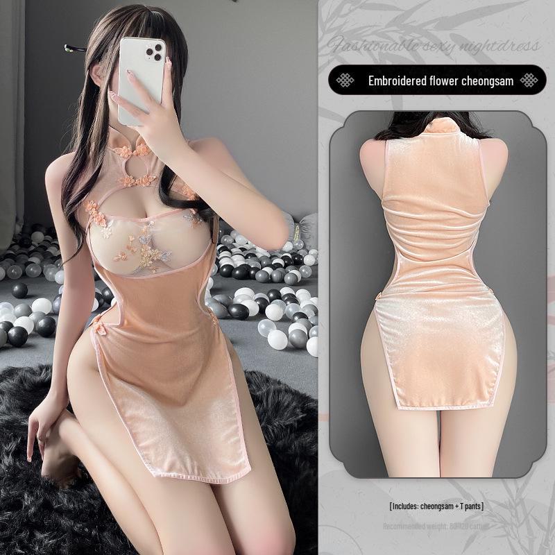 Manyan See-Through High Waist Split Skirt Cheongsam Lingerie Set