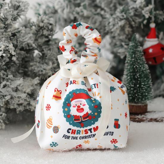 Christmas Gift Bag with Drawstring Reusable Candy Bag for Treats Cookie Goodies Xmas Eve Fruit Storage Bag with Santa Snowman Deer Doll
