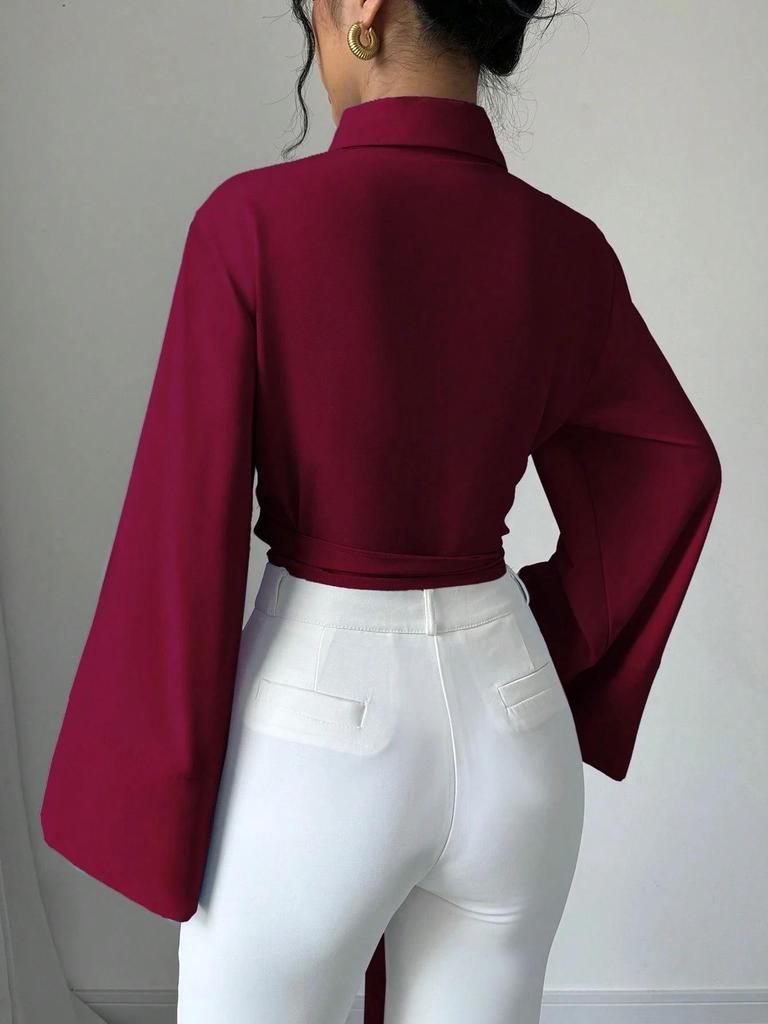 2025 Elegantes Damen-Hemd mit Schleife: Vielseitig, Einfarbig, Frühling & Herbst Design