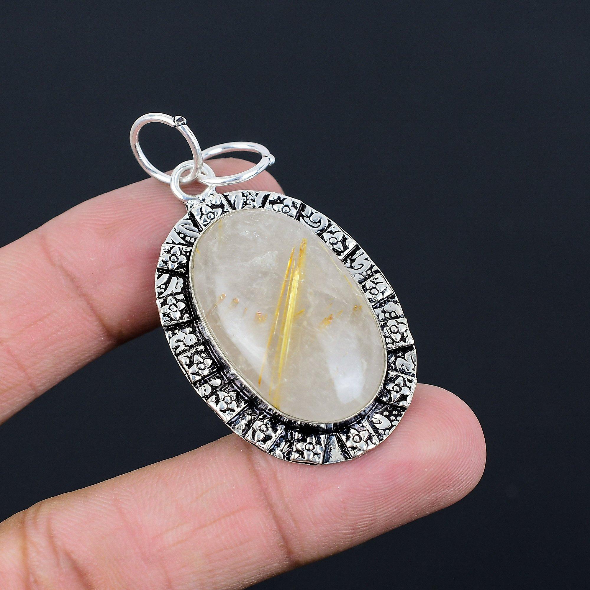 

925 Silver Oval Golden Rutile Stone Engagement Birthday New Wife Pendant Jewelry