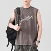 New 230g Heavy Pure Cotton Wash Vest Men's Print Solid Color Wide Shoulder Sleeveless Sports Shoulder