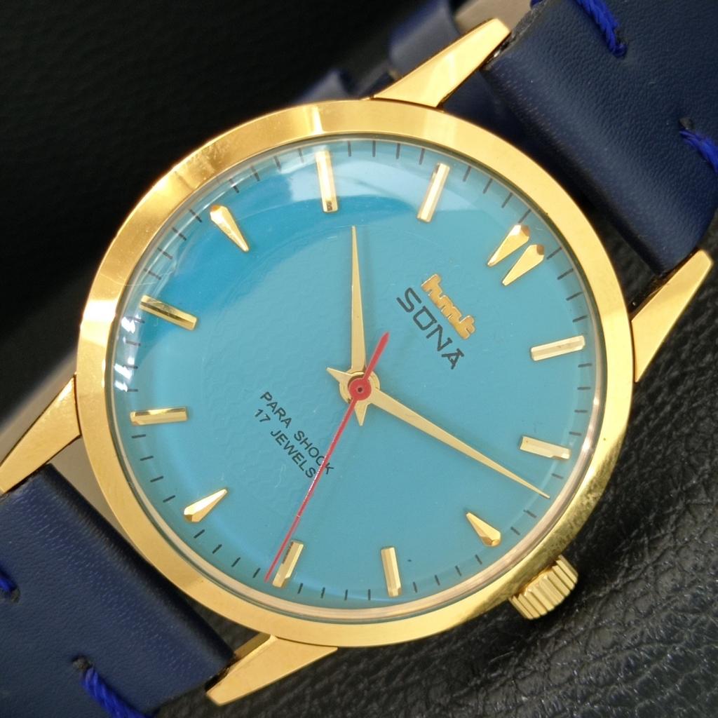 RELÓGIO MASCULINO INDIANO VINTAGE HMT SONA DE CORDA MANUAL COM MOSTRADOR AZUL CÉU a444056-1