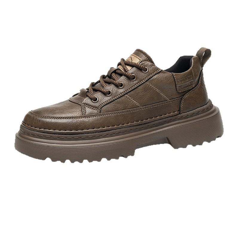 New Men's Comfortable Casual Versatile Classic Fashion Lightweight Simple Round Head Lace-up Thick Sole Lace-up Small Leather Shoes