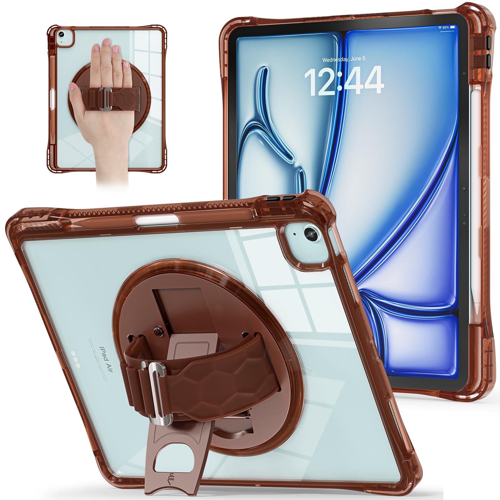 

For iPad Air 13 (2025)/(2024)/Pro 12.9 (2022)/(2021)/(2020)/(2018) Case Kickstand PC+TPU+Acrylic Clear Tablet Cover E