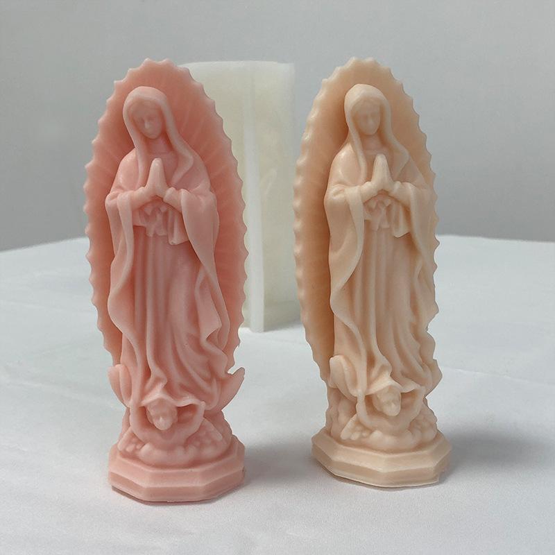 Prayer Madonna Portrait Silicone Candle Molds 3D Virgin Mary Statue Resin Plaster Cement Casting DIY Handmade Soap Crafts Mold