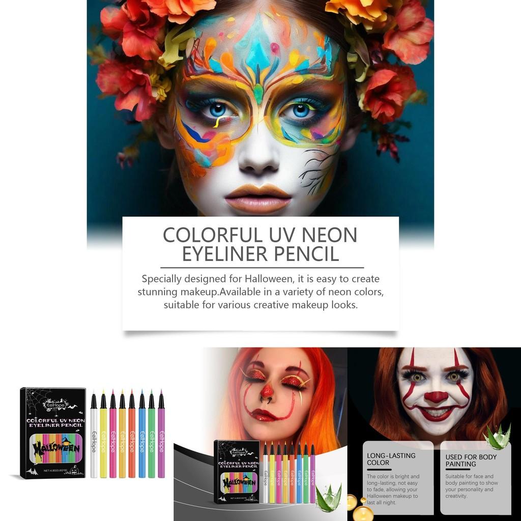 Eelhope 8 Color Neon Liquid Eyeliner Set Smooth Long Lasting Makeup For Halloween