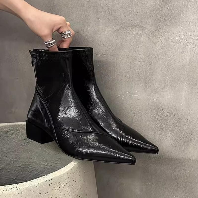 Winter New Brand Women Ankle Boots Fashion Pointed Toe Ladies Elegant Short Boots Square Low Heel Martins-boots