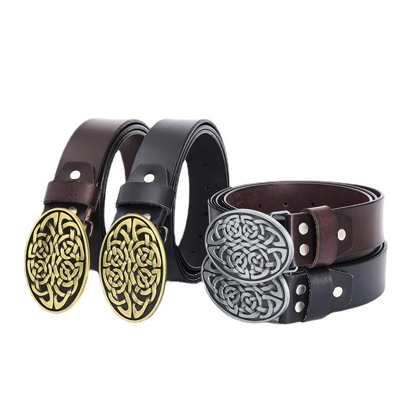 Stylish Men's Retro Full Grain Cowhide Belt with Smooth Buckle