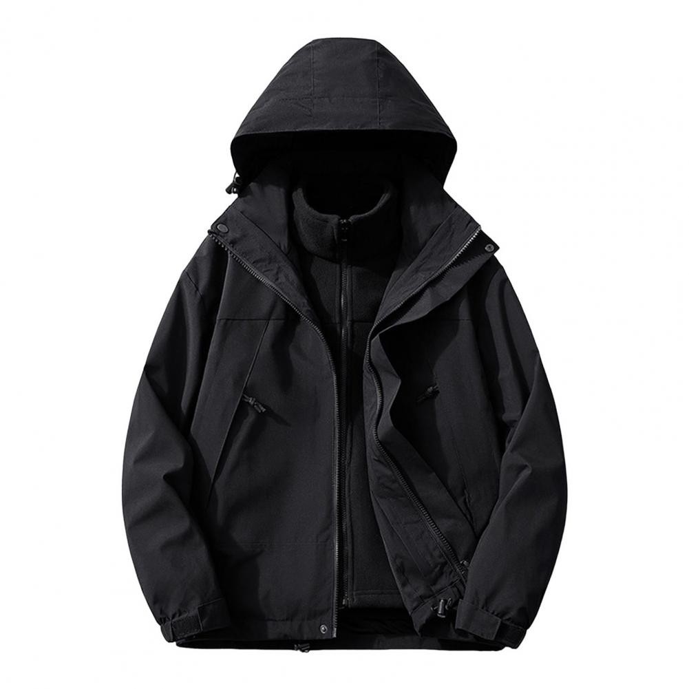 2Pcs/Set Trench Coat with Detachable Hood Contrasting Color Splicing Design Adjustable Cuffs Elastic Hat Outdoor Jacket Liner Se