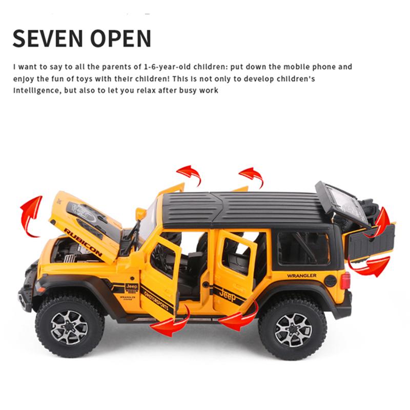 1/24 Jeeps Wrangler Rubicon Alloy Car Model Diecasts Simulation Metal Off-road Vehicles Car Model Collection Childrens Toys Gift