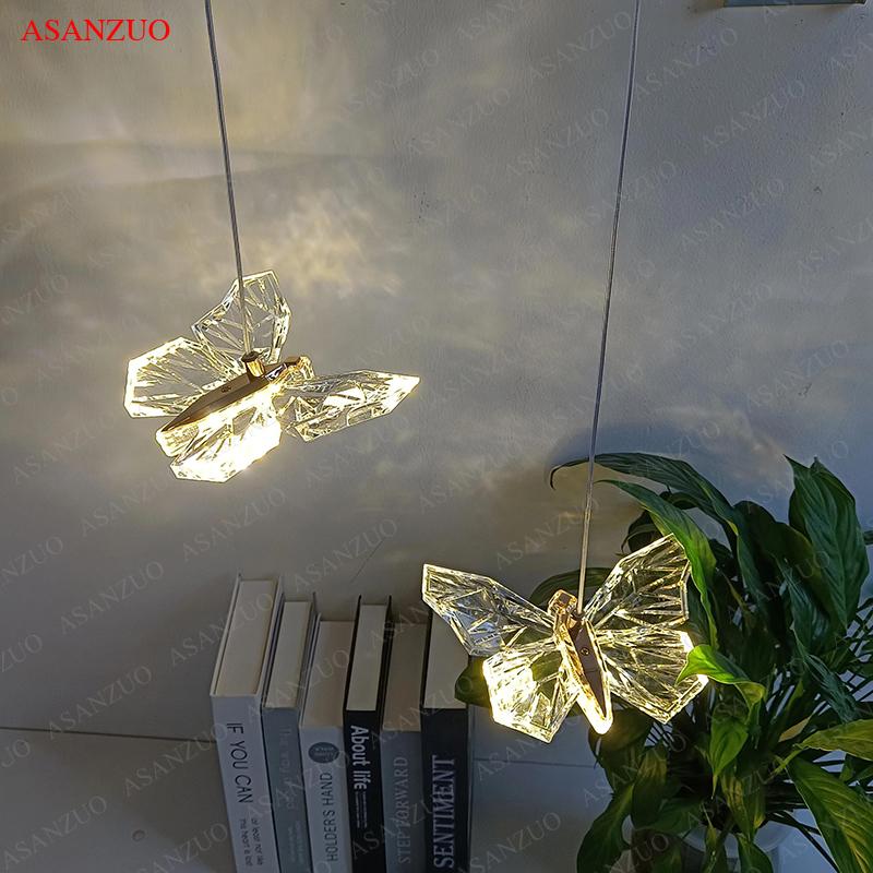 LED Butterfly pendant lights Bedside Hanging Light Modern Dining Living Room Home Decor Multi-Headed Lobby Staircase Luminaire