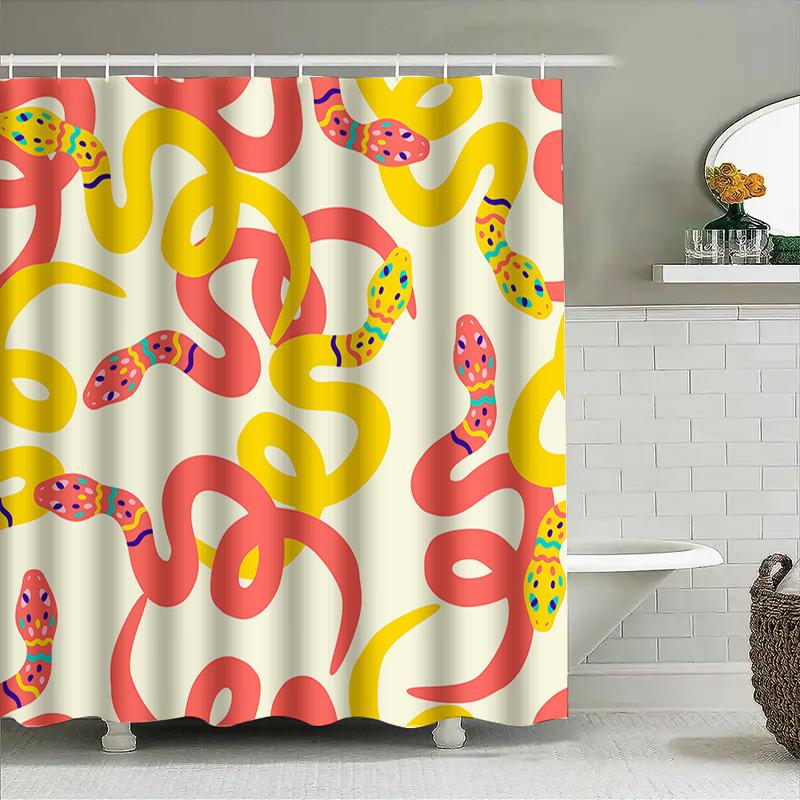 Colorful Snake Pattern Shower Curtain Waterproof Bath Decor Pink Yellow Red Purple Design Modern Bathroom Accessories 180X240Cm
