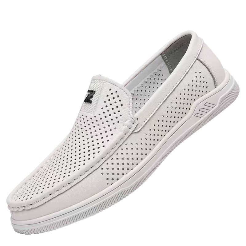 Leather Sandals Black White Hollow Mesh Business Doudou Shoes Casual Leather Shoes