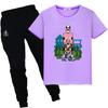Chicken Jockey Print 100%Cotton Cute T-shirt Boys Girls Clothes Summer Anime Tees 2pcs Sports Sets Short+pant Kids Holiday Gifts