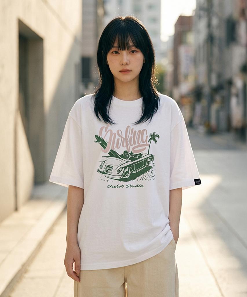 Osillos C97 Surfing Car Oversized Short Sleeve T-Shirt_White