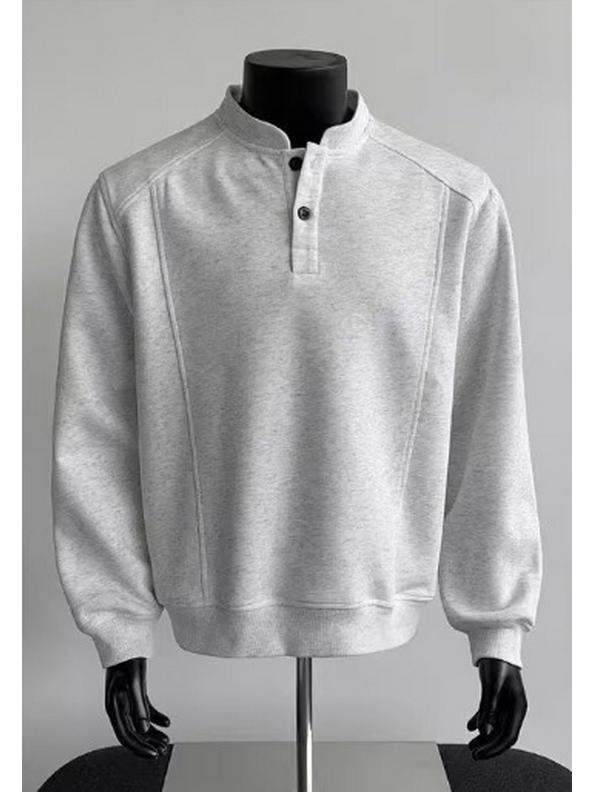 Unisex Henry Collar Semi-High Neck Fleece Sweatshirt - Heavyweight American Cleanfit, Perfect for Autumn/Winter