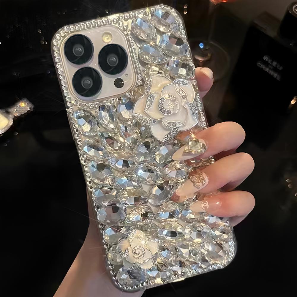 Glitter Bling Crystal Rhinestone Camellia Flower Phone Case For Samsung Galaxy Note 20 Ultra 10 Plus Xcover 7 Pro Sparkly Diamond Cover