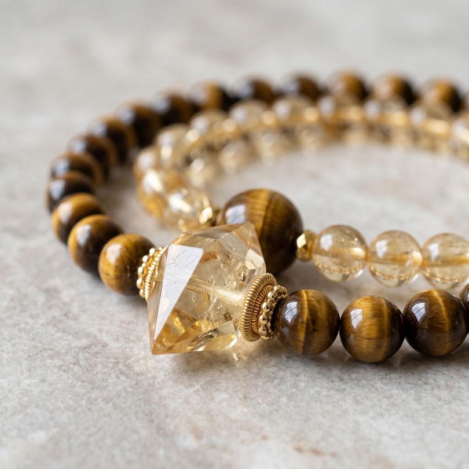 Natural Citrine & Tiger's Eye Double Row Bracelet, Boho Chic Healing Crystal Jewelry for Women, Wealth & Courage Success Amulet