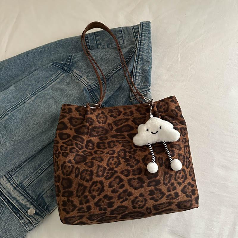 High Value Suede Leopard Print Tote Bag Large Capacity Fashion Commuter Shoulder Messenger Bag