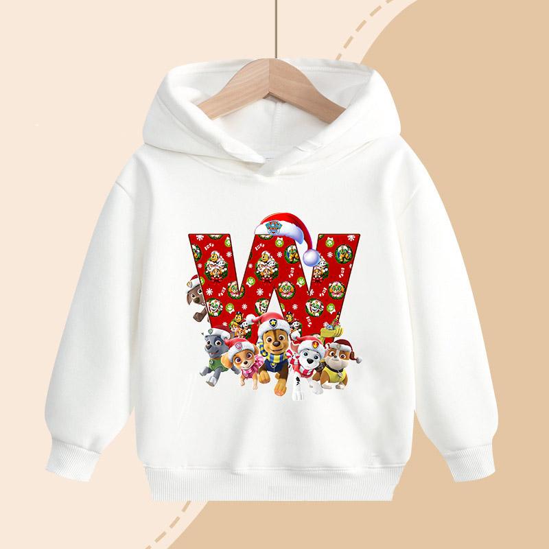 PAW Patrol Kids Hooded Sweatshirt Cartoon Christmas Letter Print Pullover Boys Girls Winter Casual Top Child Birthday Gifts