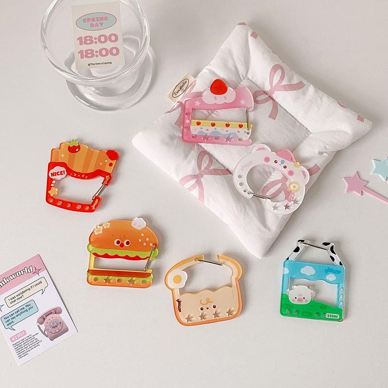Cute Acrylic Cartoon Keychain Holder Burger Milk Cake Sandwich French Fries Shaped Decor For Bag Pendant Hook Key Hanging Gift