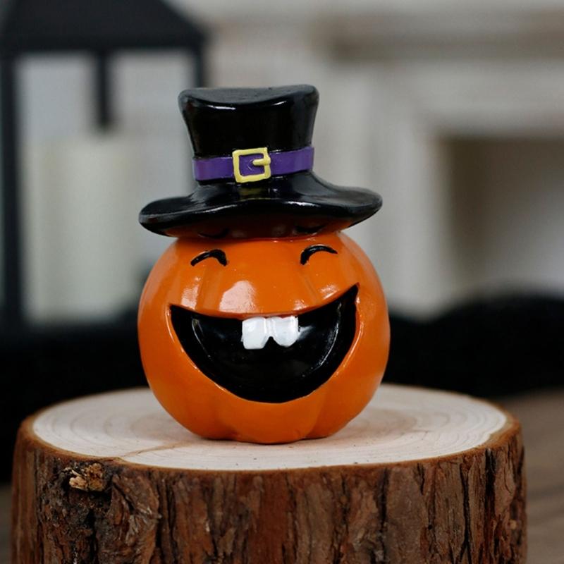 Halloween Pumpkin Ornament Resins Crafts Smiling Grin Face Pumpkin Sculpture For Horror Theme Homes Party Table Decors