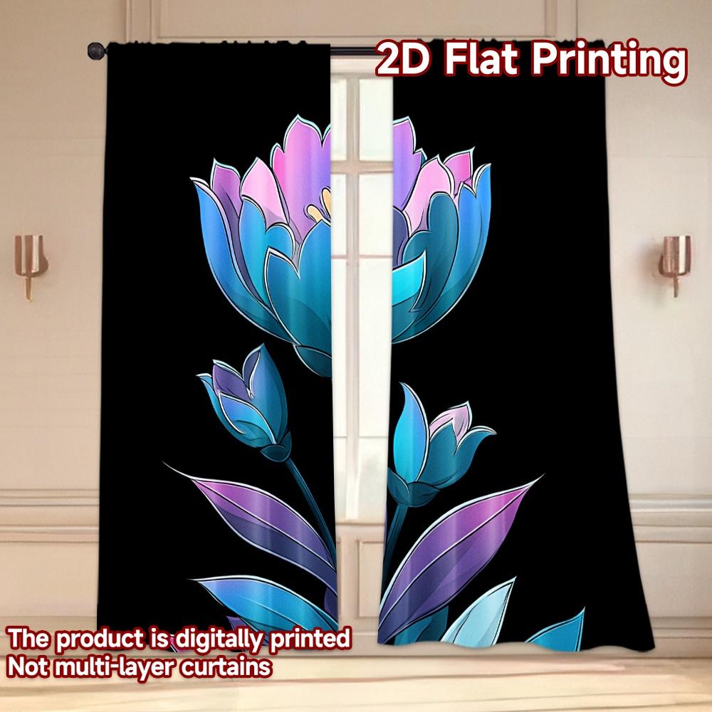 Set Of 2 Flat Printing Curtains Without Rod Glow Gradient Flower Valentine Is Day Festival Creative Versatile Durable Curtain Made Polyester